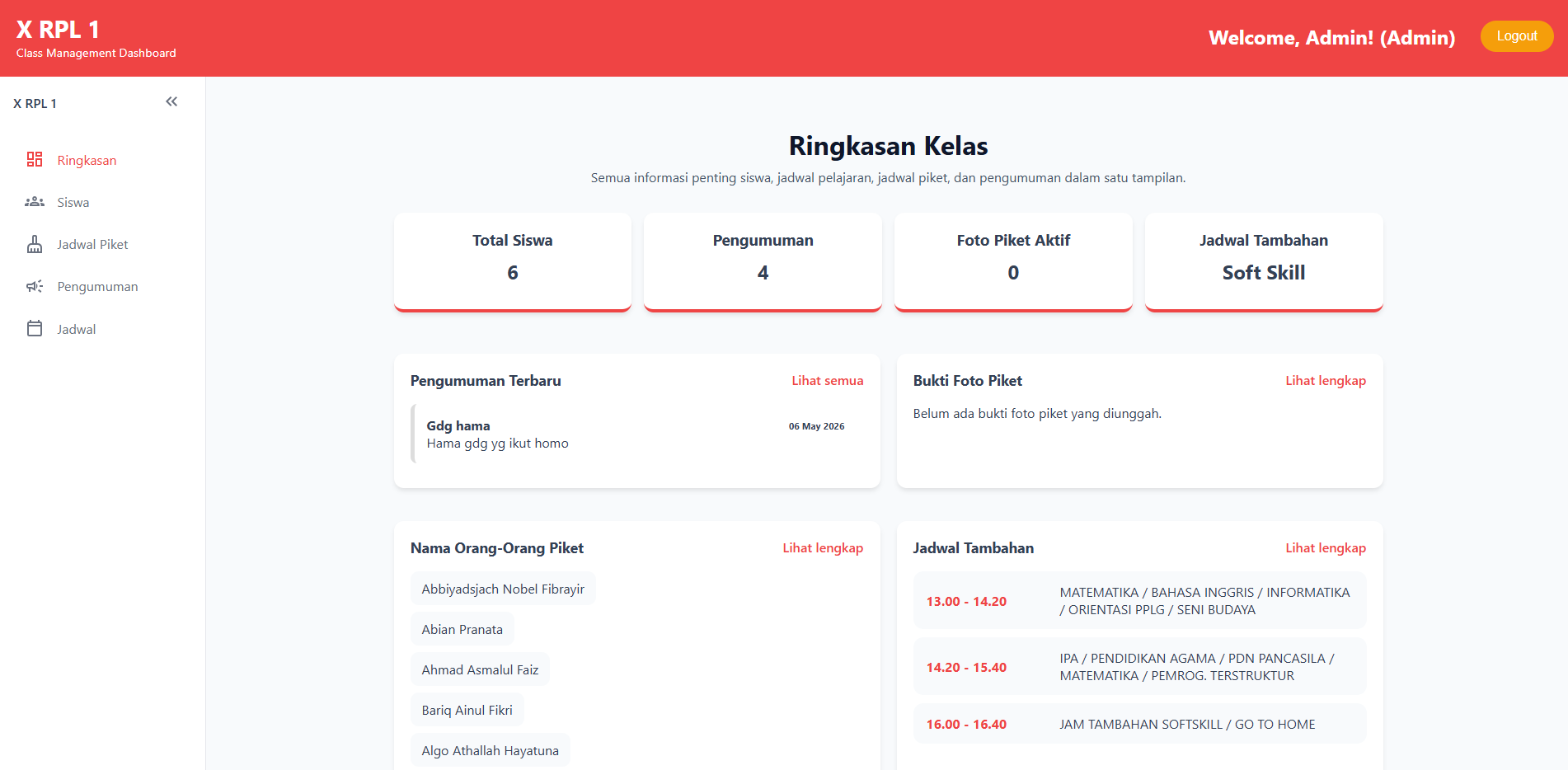 Screenshot project management kelas